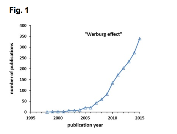 Graphic taken from a research article (cited in text) showing the growing number of research articles that are discussing the term “Warburg Effect”