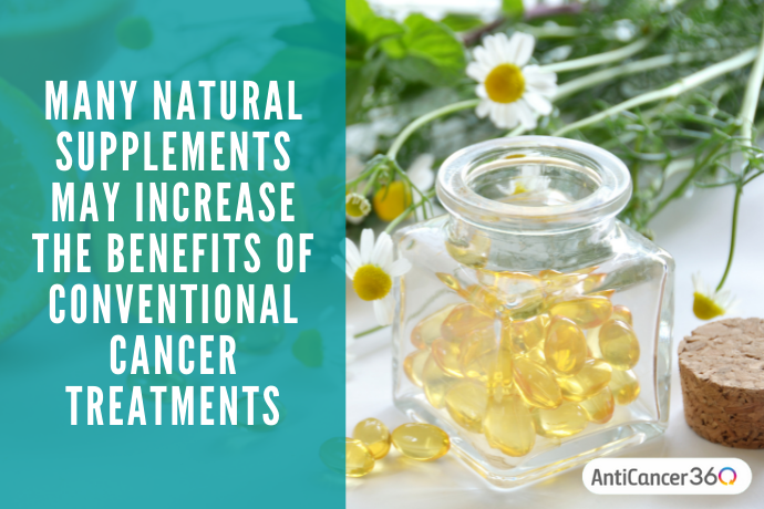 natural supplements in a glass container surrounded by daisies 